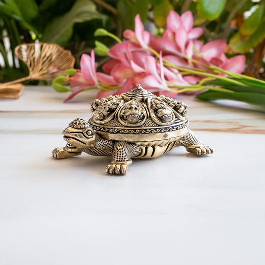 Brass Ashta Lakshmi Tortoise Idol 6 Inch Spiritual Vastu Decor