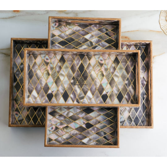 Wooden Tray Set of 3  Handcrafted Multipurpose Decorative Serving Platters