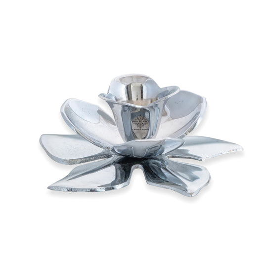 Silver-Plated Lotus Design Candle Stand – Elegant Handcrafted Decor for Festive, Spiritual & Home Ambience – Ideal for Tealight Holding and Table Centerpiece