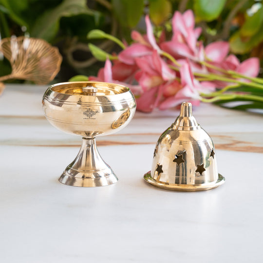 Brass Akhand Jyoti Diya with Star-Cut Protective Lid