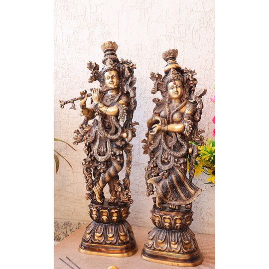 Handcrafted Pure Brass Standing Radha Krishna Statue Playing Flute