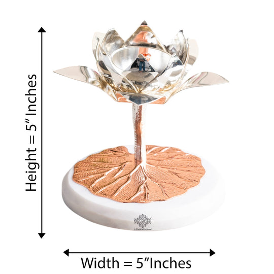 Silver-Plated Lotus Design Decorative Oil Lamp – Elegant Diya/Oil Lamp for Home, festival, Wedding Decoration