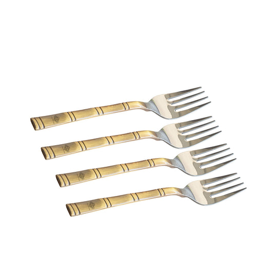 Steel Brass Fork with Bamboo Design Handle