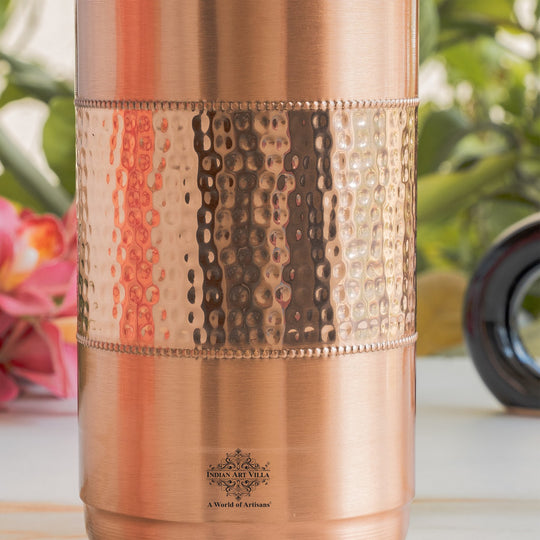 Pure Copper Hammered Water Bottle with Glass Lid – 2000 ML