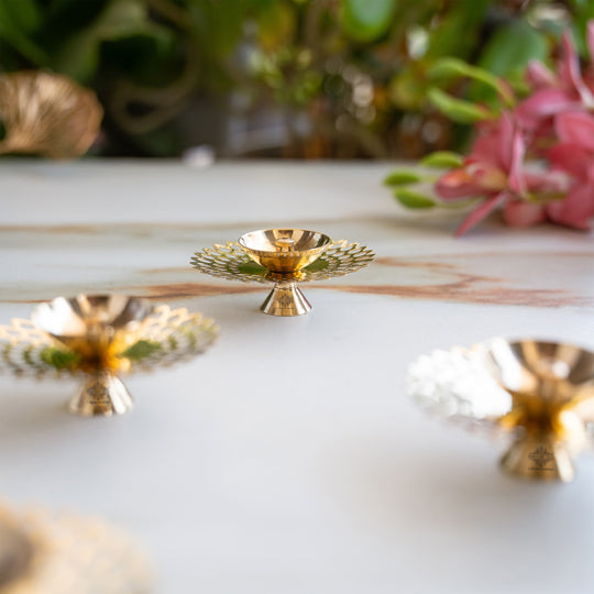 Brass Flower Jali Design Diya Set of 4
