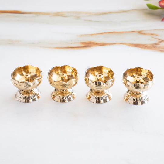 Brass Kamal Jyoti Diya Set of 4 - Lotus Design Oil Lamps
