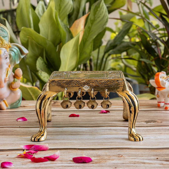 Pure Brass Antique Swastik Design Chowki