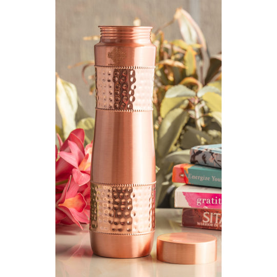 Copper Water Bottle with Half Hammered And Full Lacquer Coating