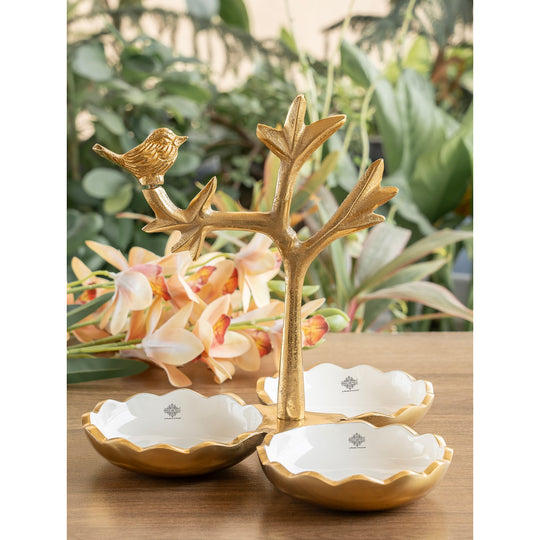Brass Finish Bird Design Decorative Dry Fruit Bowl