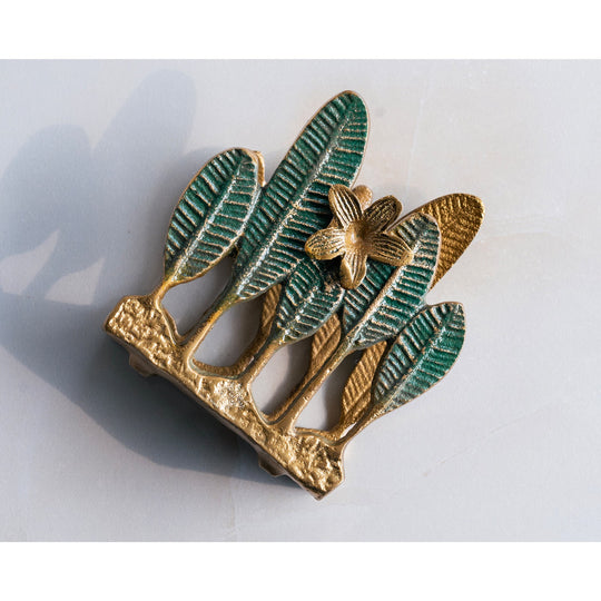 Brass Finish Green Leaf Design Decorative Napkin Tissue Holder – Luxurious Table Accessory