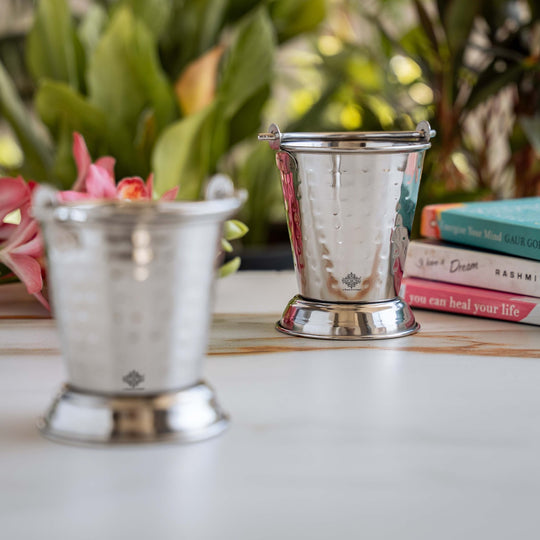Hammered Steel Serving Bucket, Serving Vegetable Rayta Dishes, Silver
