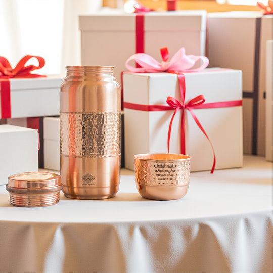 Pure Copper Hammered Water Bottle with Glass Lid – 2000 ML