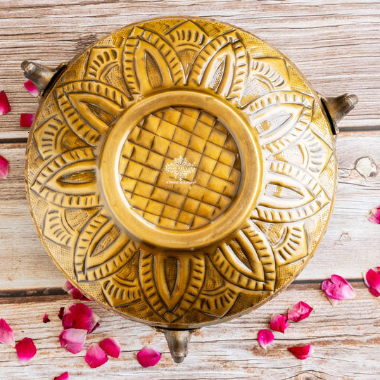 Brass Urli with Elephant Trunk Design -Antique Embossed