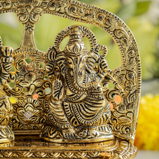 Brass Finish Ganesh Ji With  Laxmi JI Murti with Wooden Base