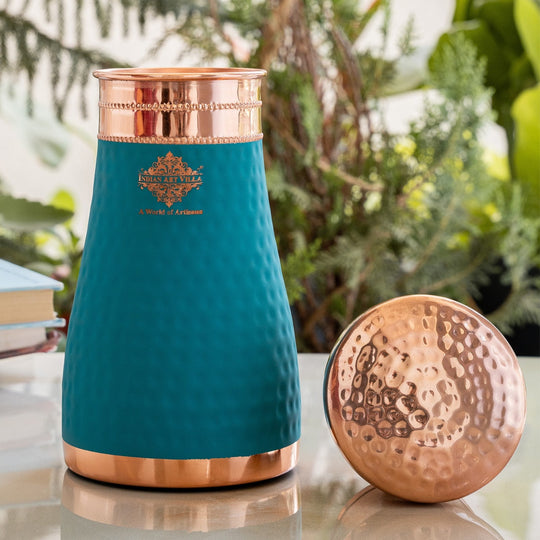 Pure copper bedroom bottle inbuilt glass hammered silk finish front view — Indian Art Villa