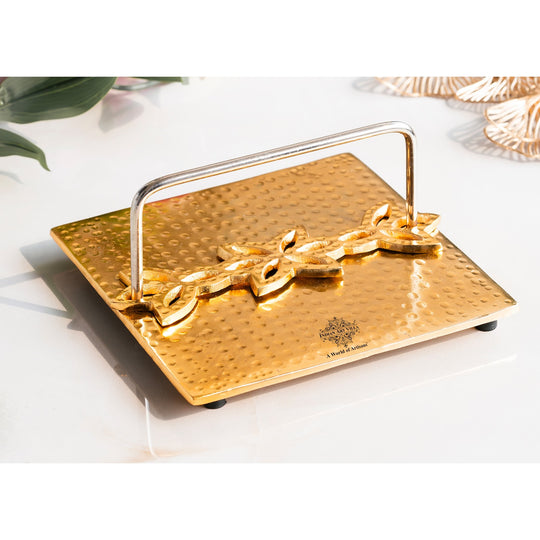 Brass Hammered Floral Napkin Holder