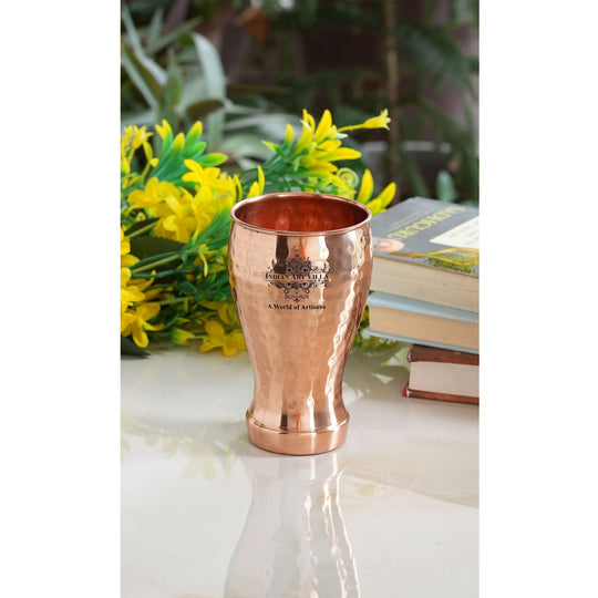 Pure Copper Glass With Half Lecquer Hammered & Shine Design 400 ML