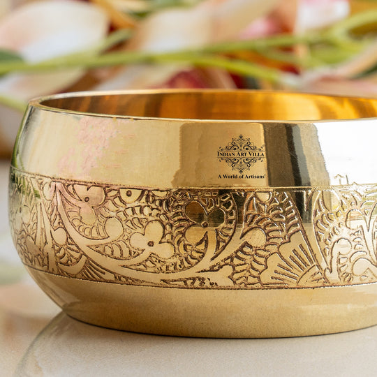 Brass Embossed Round Shaped Bowl, Dinnerware, Serveware, 150 ml