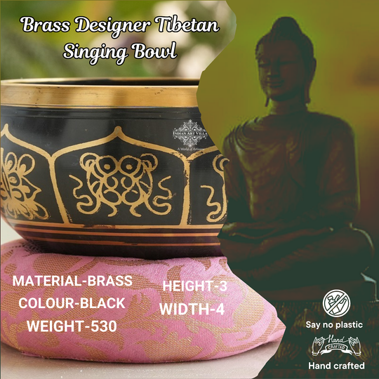 Black brass meditation singing bowl by golden artwork design, sound healing and yoga therapy bowl.