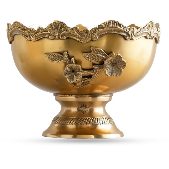 Brass Decorative Bowl With Handcrafted Floral Design