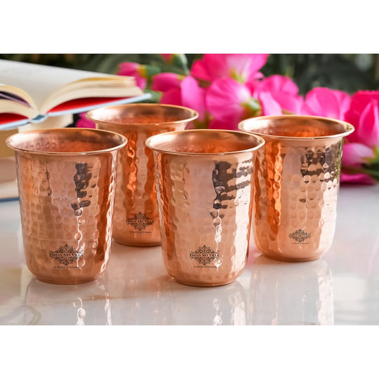 Pure Copper Hammered | Flower Design Glass 300ml