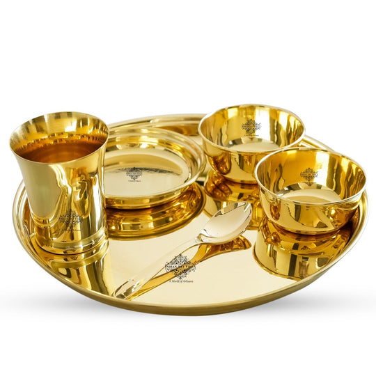Pure Brass Matt Finish & Hammered 7 Pieces Dinner Set / Thali Set | DinnerWare |