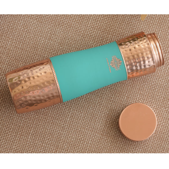 Pure Copper Bottle with Half Hammered & Half Silk Finish Color Design
