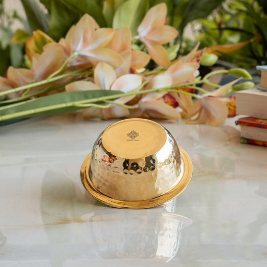 Pure Brass Bowl With Hammered Beading Design