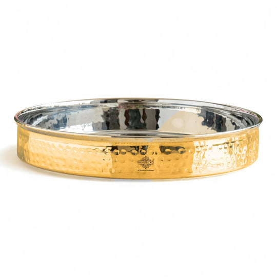 Pure Steel Brass Hammered Designer Plate, Thali, Serveware, Dinnerware, 34.04 cm