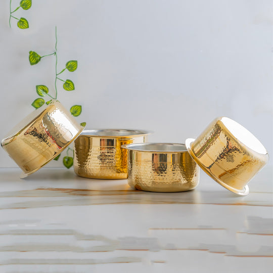 Handcrafted hammered brass patila with tin lining premium cookware by Indian Art Villa suitable for family meals