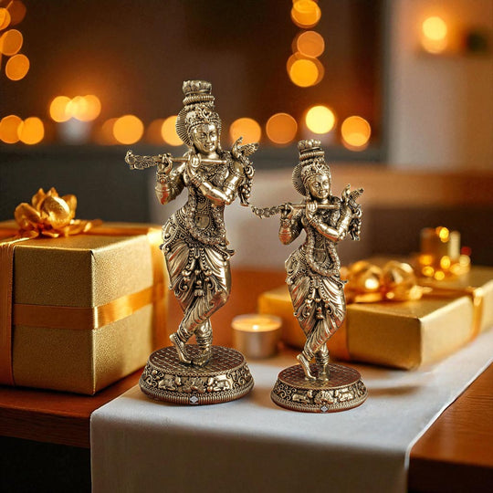 Pure Brass Krishna ji Murti With Tribhanga Pose for Pooja