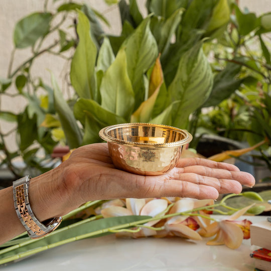 Pure Brass Bowl With Hammered Beading Design