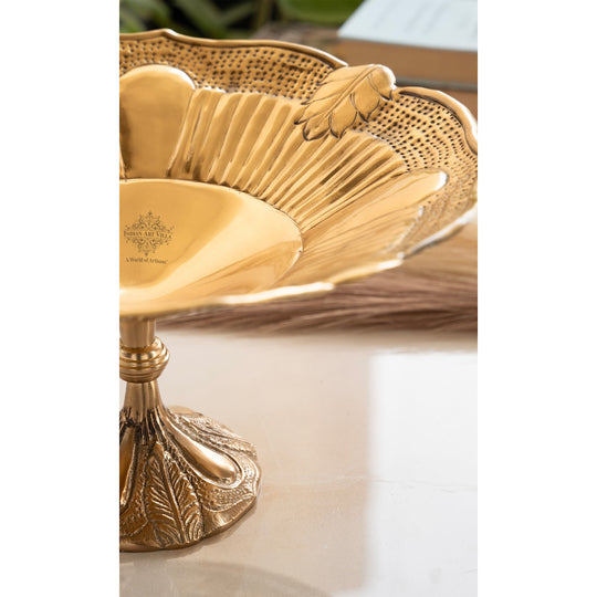 Brass Decorative Bowl with Embossed Floral Design – 10 Inch Gold Finish Fruit Bowl for Table Centerpiece, Table Décor and Gifting