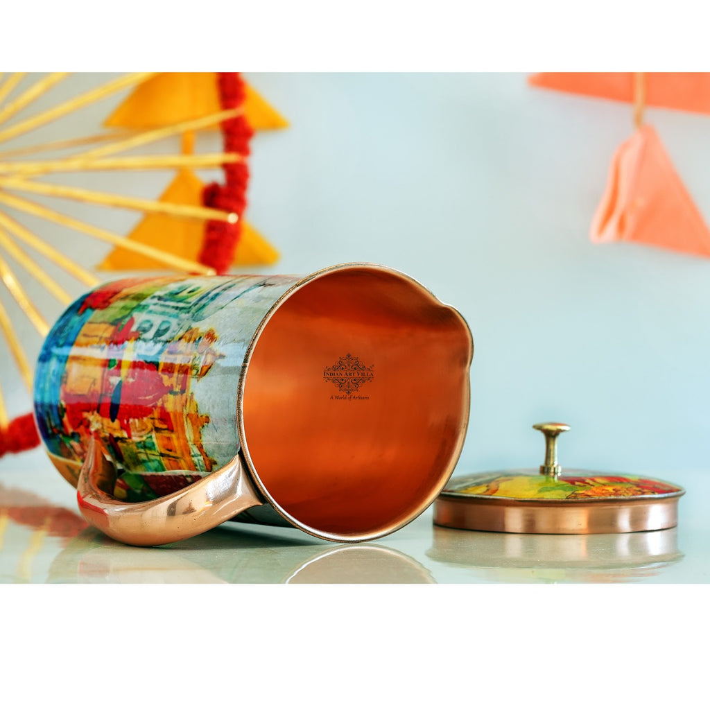 INDIAN ART VILLA Pure Copper Padharo Mhare Desh Design Jug, 1500ml