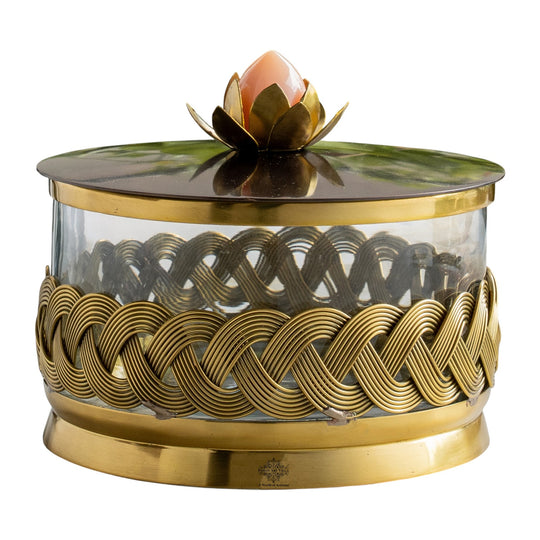 Brass Decorative Multipurpose Bowl with Lid & Lotus Design Knob
