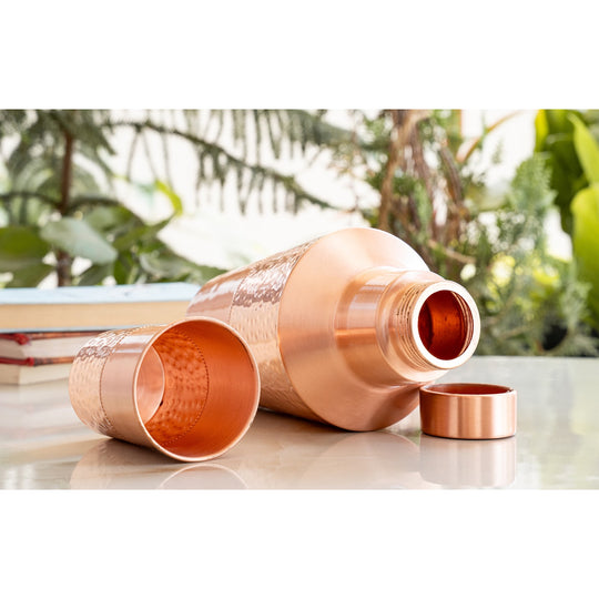Pure Copper Bedroom Bottle with Glass & Leak-Proof Cap, 1250 ML