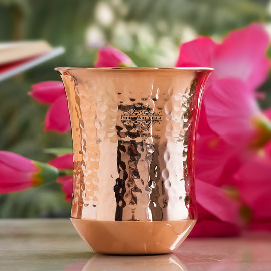 Pure Copper Plain & Hammered Design Glass, Drinkware, Tableware, Heavy Weight with 200 Grams