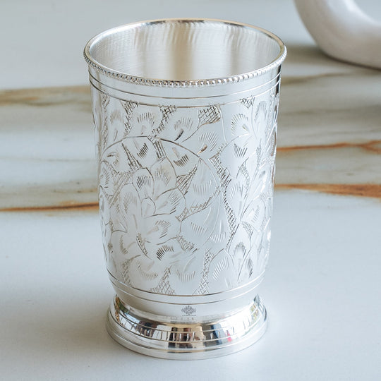 Silver Plated Embossed Designer Glass, 280 ML