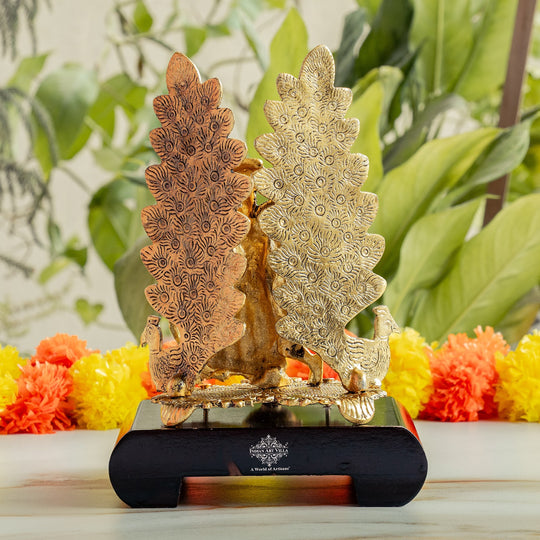 Brass Finish Colorfull Radha Krishna Murti with Wooden Base