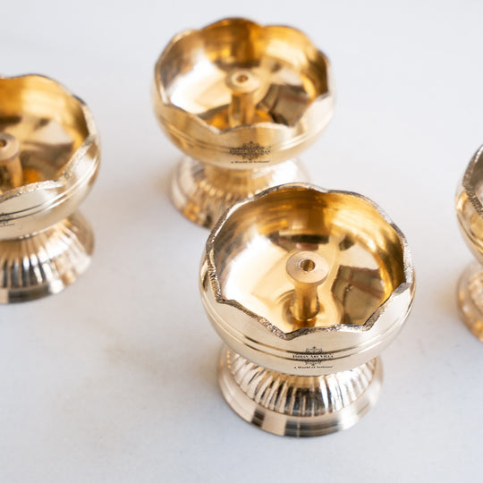 Brass Kamal Jyoti Diya Set of 4 - Lotus Design Oil Lamps