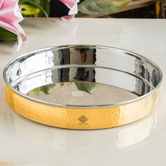 Pure Steel Brass Hammered Designer Plate, Thali, Serveware, Dinnerware, 34.04 cm