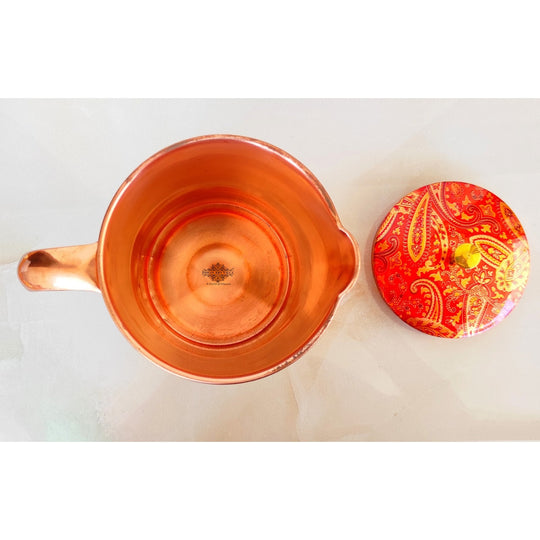 Pure Copper Paisley Printed Design Jug With Brass Knob on Lid