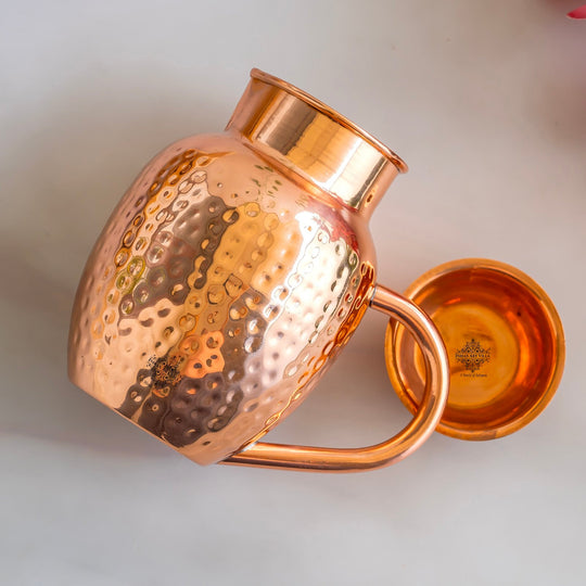 Handmade Copper Jug 600ML Indian Art Villa Surai Style Ayurvedic Drinkware Hammered Water Pitcher