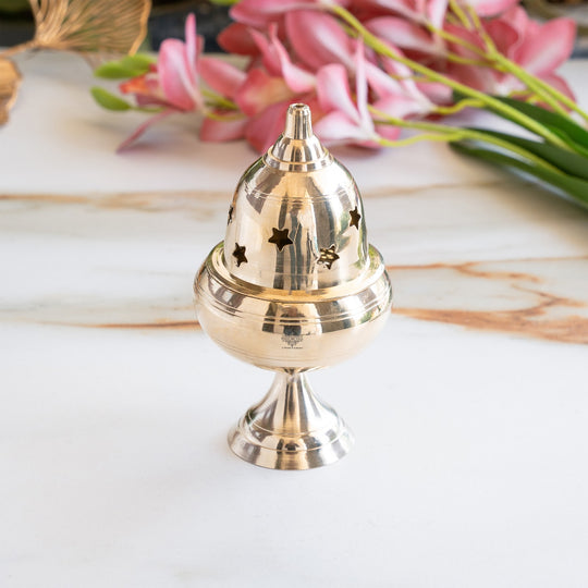 Brass Akhand Jyoti Diya with Star-Cut Protective Lid