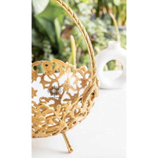 Brass Finish Decorative Hanging Basket with Cutwork