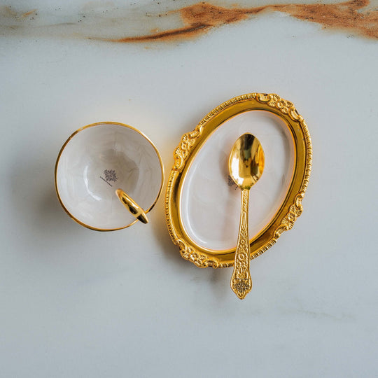 Pure Gold Polish Ceramic Finish Duck Design Bowl with 1 Tray & 1 Spoon