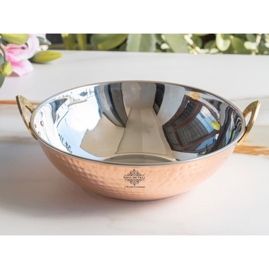 Elegant hammered copper kadhai serveware