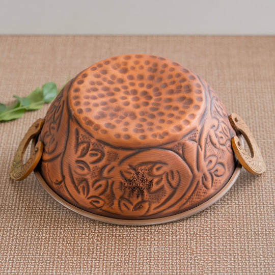 Steel Copper Embossed Antique Dark Tone Design Kadhai - Serveware