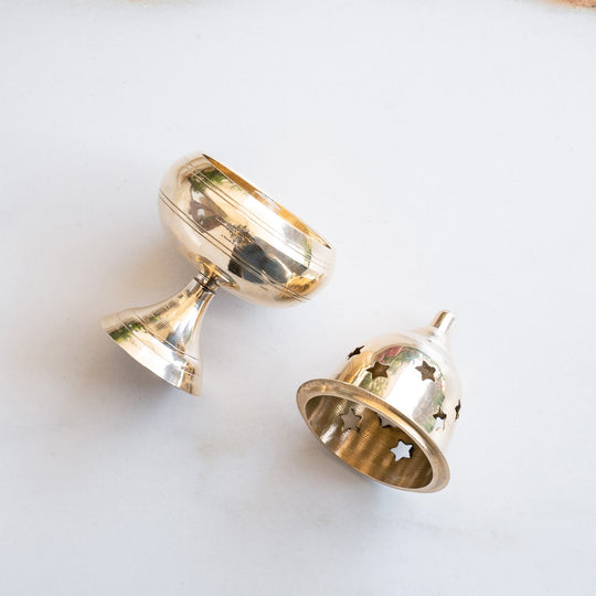 Brass Akhand Jyoti Diya with Star-Cut Protective Lid