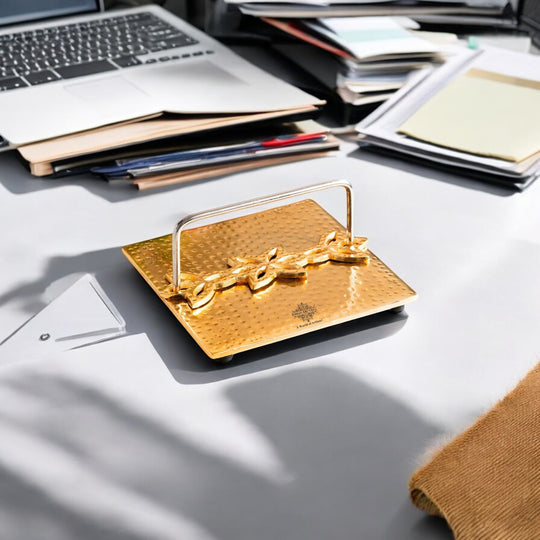 Brass Hammered Floral Napkin Holder